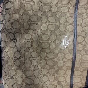 Coach Brown Signature Canvas Shoulder Bag with Gold Hardware